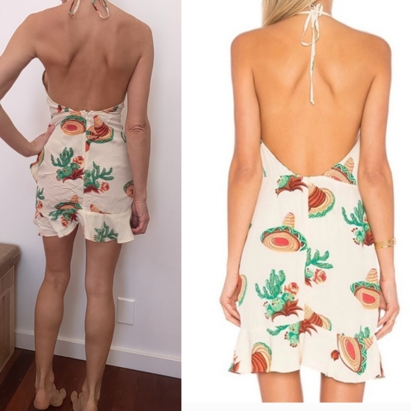 Nwt Flynn Skye Monica almond cactus print halter mini dress xs - Picture 5 of 9